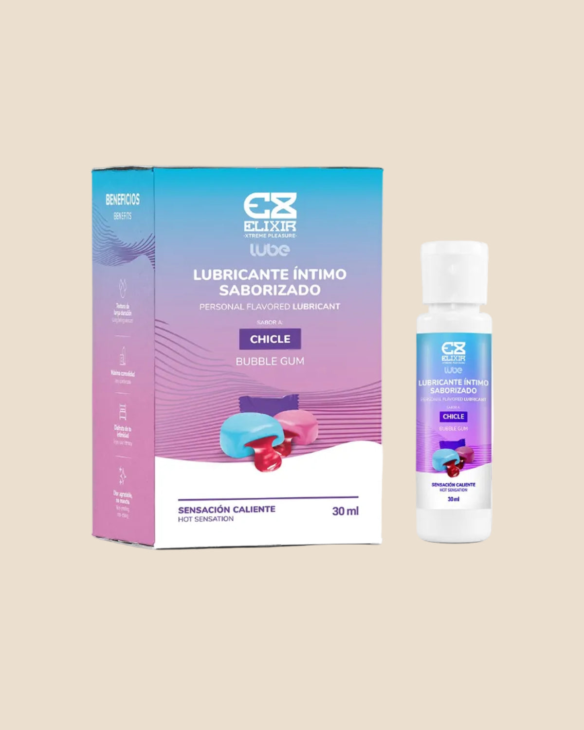 Lubricante saborizado y sensación caliente o frio Elixir