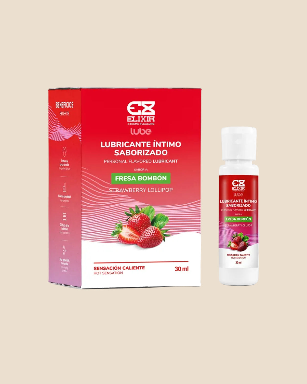 Lubricante saborizado y sensación caliente o frio Elixir