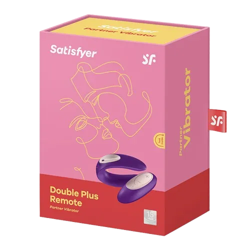 Caja y empaque original del vibrador Satisfyer Double Plus Remote con diseño ergonómico