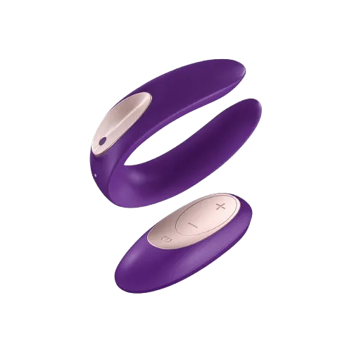 Vibrador para parejas Satisfyer Double Plus Remote color violeta con control remoto y forma en U
