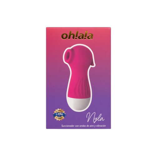 Succionador clitoriano Nyla en su caja, con diseño vibrante y distintivo de 1 año de garantía. | Sexpecialista Shop